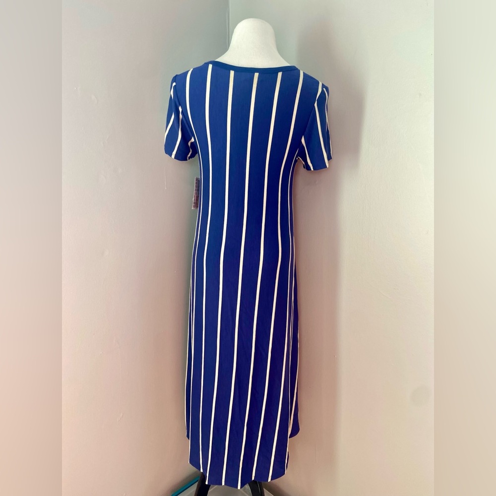 LuLaRoe Carly Dress Blue and White Vertical Stripe - Picture 5 of 7